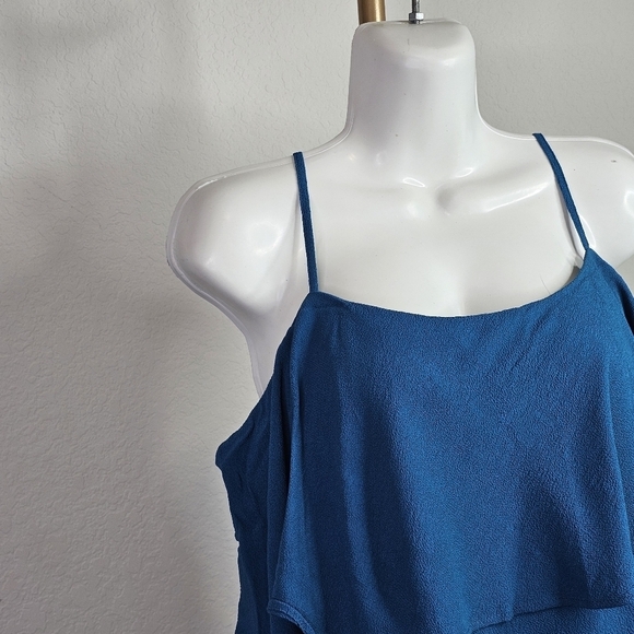 J. Crew Blue Sundress with Ruffled Tiered Design and Spaghetti Straps - Picture 4 of 8